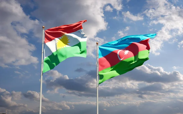 Kürdistan Azerbaycan Güzel Ulusal Bayrakları Gökyüzü Arka Planında Birlikte Sanat — Stok fotoğraf