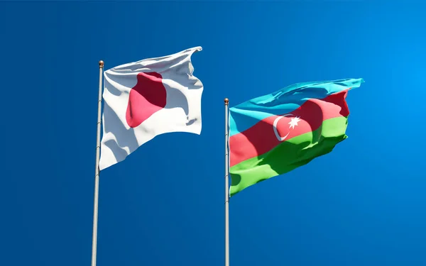 Japonya Azerbaycan Güzel Ulusal Bayrağı Gökyüzü Arka Planında Birlikte Sanat — Stok fotoğraf