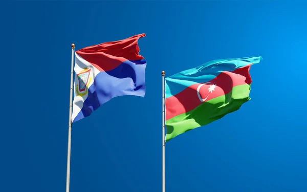 Krásné Národní Vlajky Sint Maarten Ázerbájdžán Společně Pozadí Oblohy Koncept — Stock fotografie