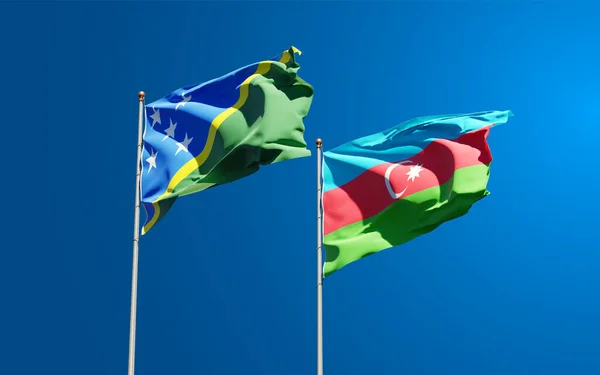 Beaux Drapeaux Nationaux Des Îles Salomon Azerbaïdjan Ensemble Fond Ciel — Photo