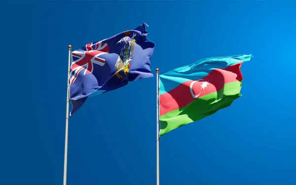아름다운 깃발들이 사우스 조지아와 사우스 샌드위치 제도와 아제르바이잔이 하늘을 배경으로 — 스톡 사진