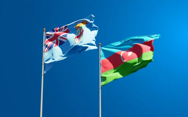 Beaux Drapeaux Nationaux Des Fidji Azerbaïdjan Ensemble Fond Ciel Concept — Photo