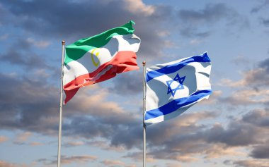 Bangsamoro ve İsrail 'in güzel ulusal bayrakları gökyüzü arka planında birlikte. 3B sanat eseri konsepti.