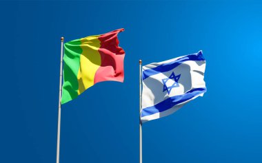 Mali ve İsrail 'in güzel ulusal bayrakları gökyüzünde birlikte. 3B sanat eseri konsepti.