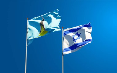 Aziz Lucia ve İsrail 'in güzel ulusal bayrakları gökyüzü arka planında birlikte. 3B sanat eseri konsepti.