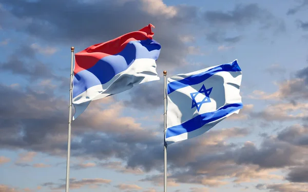 Vackra Nationalstatliga Flaggor Republika Srpska Och Israel Tillsammans Himlen Bakgrund — Stockfoto