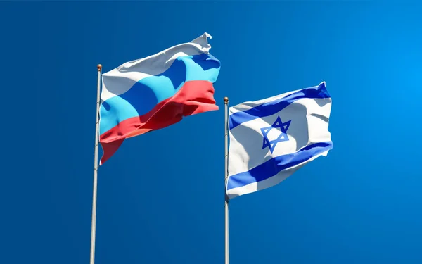 Vackra Nationella Flaggor New Russia Och Israel Tillsammans Himlen Bakgrund — Stockfoto