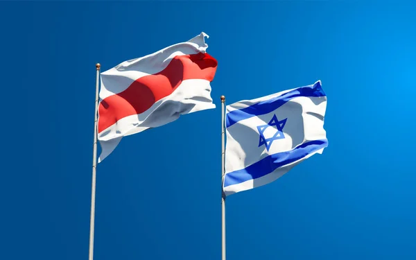 Vackra Nationella Flaggor Nya Vitryssland Och Israel Tillsammans Himlen Bakgrund — Stockfoto