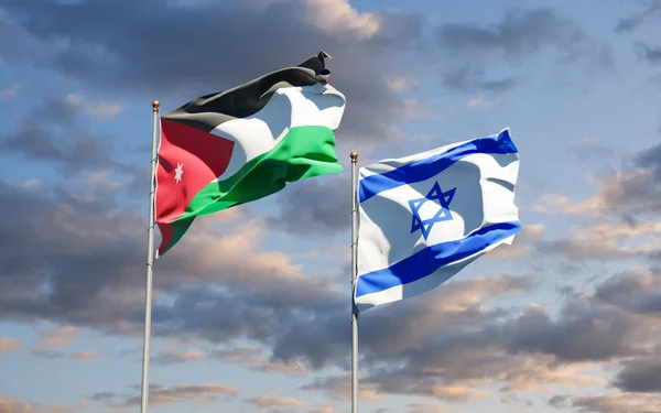 Vackra Nationalstatsflaggor Jordanien Och Israel Tillsammans Himlen Bakgrund Konstverkskoncept — Stockfoto