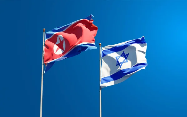 Vackra Nationalstatsflaggor Nordkorea Och Israel Tillsammans Himlen Bakgrund Konstverkskoncept — Stockfoto