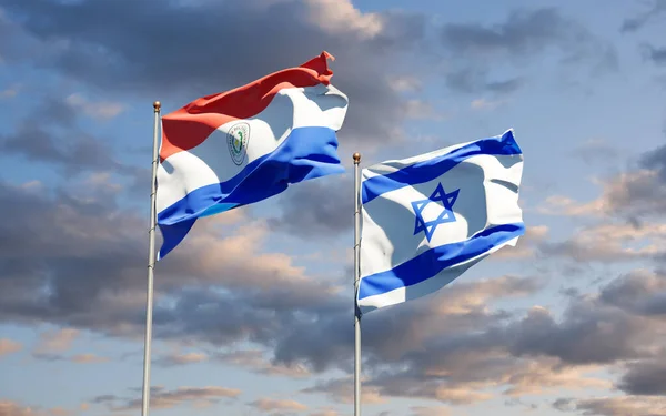 Vackra Nationalstatliga Flaggor Paraguay Och Israel Tillsammans Himlen Bakgrund Konstverkskoncept — Stockfoto