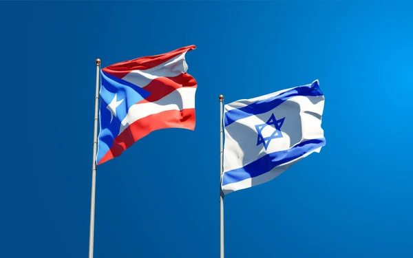 Belle Bandiere Nazionali Stato Porto Rico Israele Insieme Sullo Sfondo — Foto Stock