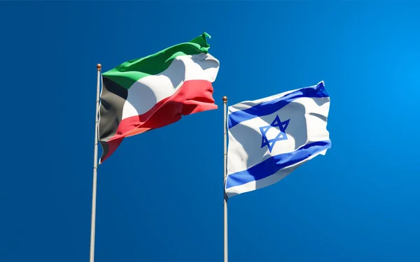 Vackra Nationella Flaggor Kuwait Och Israel Tillsammans Himlen Bakgrund Konstverkskoncept — Stockfoto