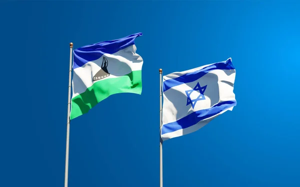 Vackra Nationella Flaggor Lesotho Och Israel Tillsammans Himlen Bakgrund Konstverkskoncept — Stockfoto