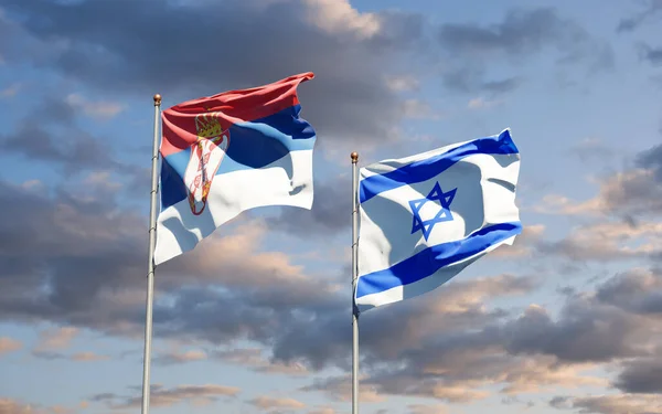 Vackra Nationalstatsflaggor Serbien Och Israel Tillsammans Himlen Bakgrund Konstverkskoncept — Stockfoto