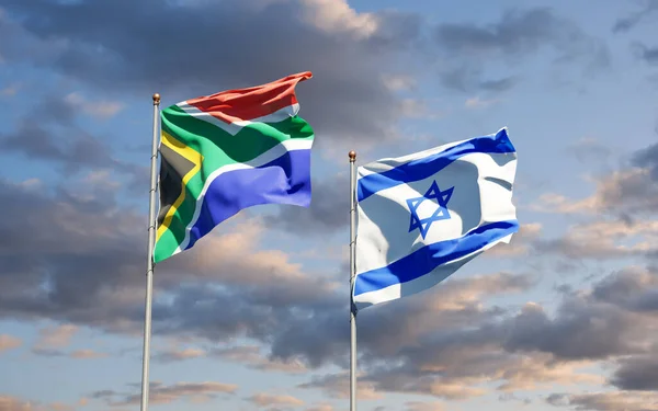 Beaux Drapeaux Nationaux Afrique Sud Israël Ensemble Fond Ciel Concept — Photo