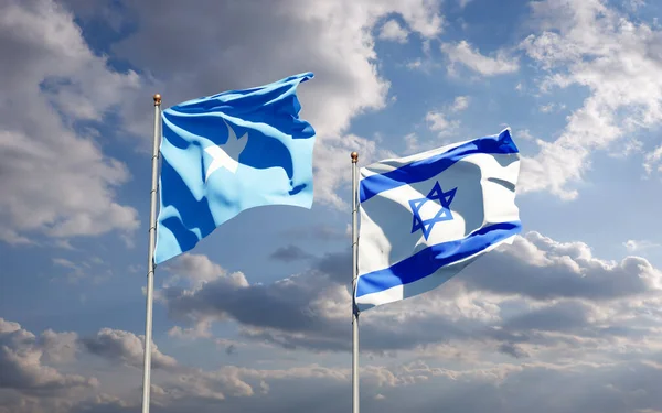 Vackra Nationalstatsflaggor Somalia Och Israel Tillsammans Himlen Bakgrund Konstverkskoncept — Stockfoto