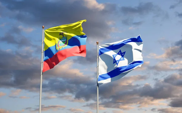 Vackra Nationella Flaggor Ecuador Och Israel Tillsammans Himlen Bakgrund Konstverkskoncept — Stockfoto