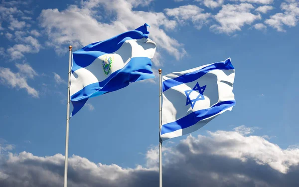 Vackra Nationalstatsflaggor Israel Och Salvador Tillsammans Himlen Bakgrund Konstverkskoncept — Stockfoto