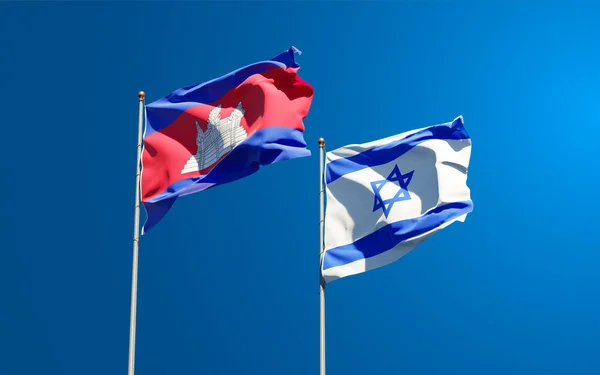 Vackra Nationella Flaggor Israel Och Kambodja Tillsammans Himlen Bakgrund Konstverkskoncept — Stockfoto