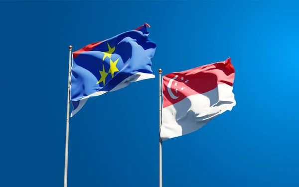 Piękne Flagi Państwa Vojvodina Singapur Razem Tle Nieba Koncepcja Grafiki — Zdjęcie stockowe