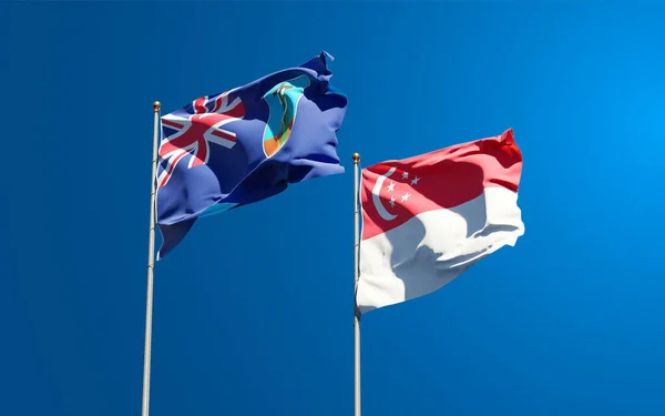 Belas Bandeiras Estatais Nacionais Montserrat Singapura Juntas Fundo Céu Conceito — Fotografia de Stock