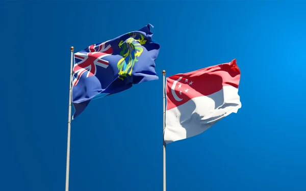 Hermosas Banderas Estatales Nacionales Las Islas Pitcairn Singapur Juntas Fondo —  Fotos de Stock