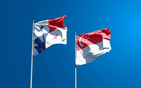 Тлі Неба Являються Чудові Державні Прапори Панами Сінгапуру Артхаус — стокове фото