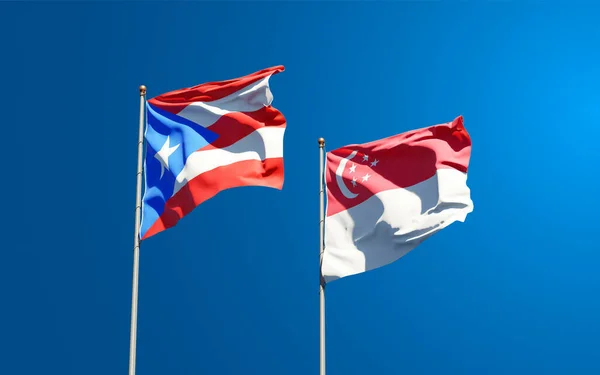 Гарні Державні Прапори Пуерто Рико Сінгапуру Разом Тлі Неба Артхаус — стокове фото