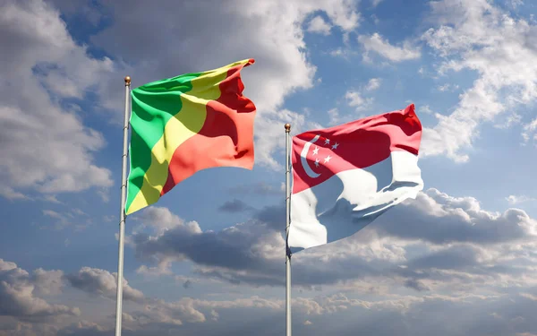 Όμορφες Εθνικές Σημαίες Της Δημοκρατίας Του Κονγκό Και Της Σιγκαπούρης — Φωτογραφία Αρχείου