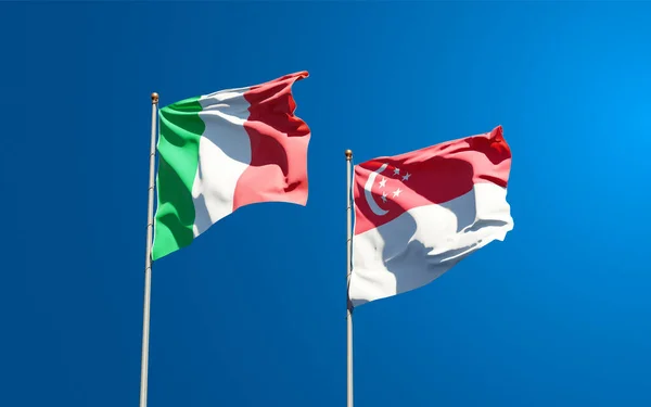 Bellissime Bandiere Nazionali Stato Italia Singapore Insieme Sullo Sfondo Del — Foto Stock