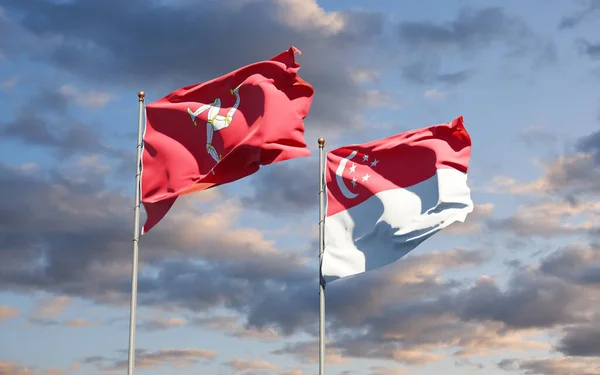 Hermosas Banderas Estatales Nacionales Isla Mann Singapur Juntas Fondo Del — Foto de Stock