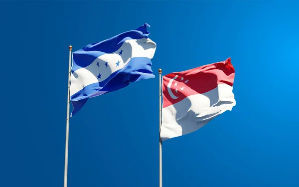 Гарні Державні Прапори Гондурасу Сінгапуру Разом Небосхилі Артхаус — стокове фото