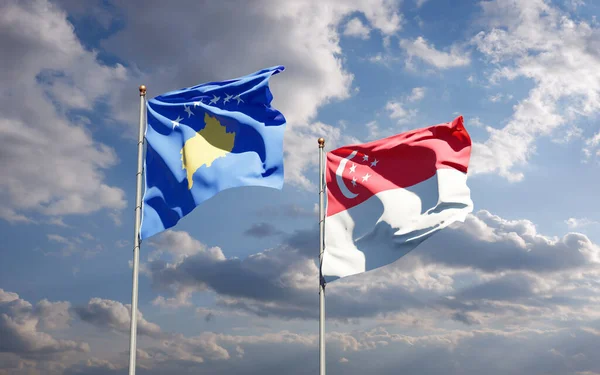Bellissime Bandiere Stato Nazionali Del Kosovo Singapore Insieme Sullo Sfondo — Foto Stock
