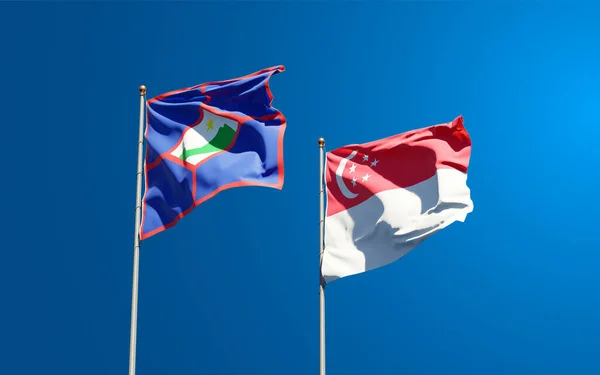 Bellissime Bandiere Nazionali Stato Sint Eustatius Singapore Insieme Sullo Sfondo — Foto Stock