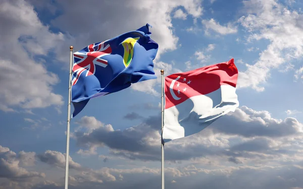 Piękne Flagi Narodowe Turks Caicos Wysp Singapuru Razem Tle Nieba — Zdjęcie stockowe