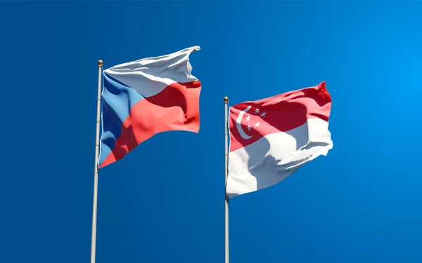 Hermosas Banderas Estatales Nacionales Singapur Checa Juntas Fondo Del Cielo —  Fotos de Stock