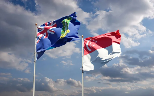Prachtige Nationale Vlaggen Van Singapore Britse Maagdeneilanden Samen Achtergrond Kunstwerkconcept — Stockfoto