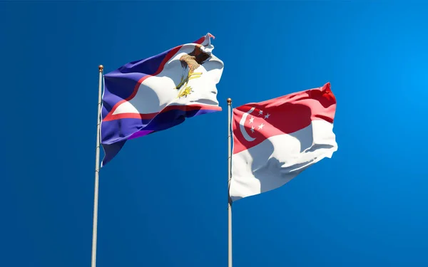 Hermosas Banderas Estatales Nacionales Singapur Samoa Americana Juntas Fondo Del — Foto de Stock