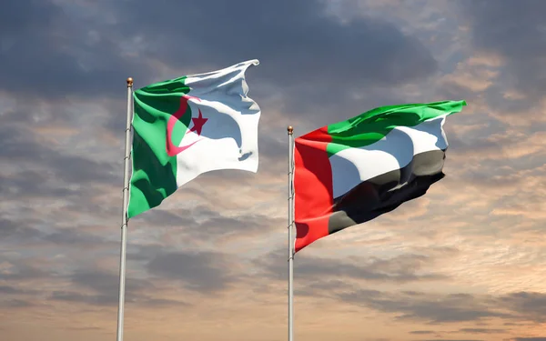 Beautiful National State Flags Uae United Arab Emirates Algeria Together — Stock Photo, Image