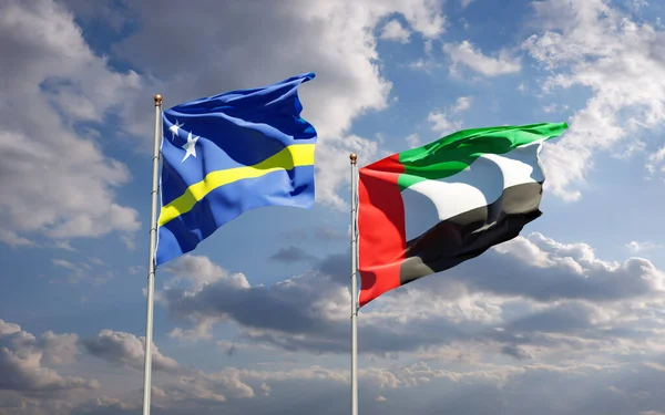 Belas Bandeiras Estaduais Nacionais Dos Emirados Árabes Unidos Curaçao Juntas — Fotografia de Stock