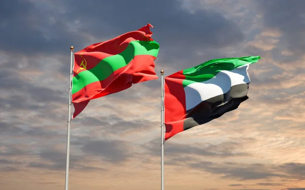 Lindas Bandeiras Estatais Nacionais Transnístria Emirados Árabes Unidos Juntas Fundo — Fotografia de Stock