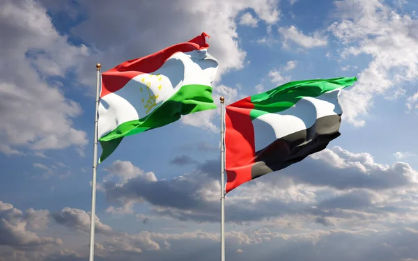 Krásné Národní Státní Vlajky Tádžikistánu Sae Spojené Arabské Emiráty Společně — Stock fotografie