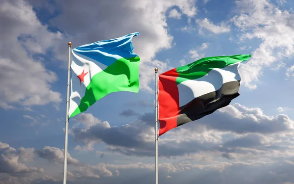 Красивые Национальные Государственные Флаги Джибути Объединенных Арабских Эмиратов Вместе Фоне — стоковое фото