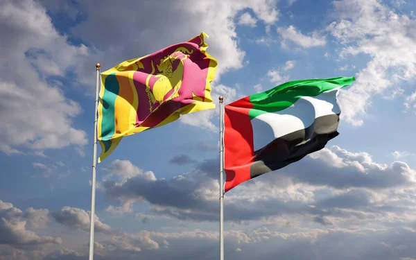 Belas Bandeiras Estatais Nacionais Sri Lanka Emirados Árabes Unidos Juntas — Fotografia de Stock