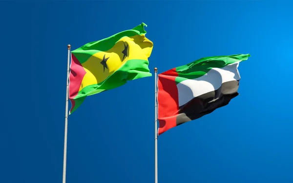 Belas Bandeiras Estaduais Nacionais São Tomé Príncipe Emirados Árabes Unidos — Fotografia de Stock