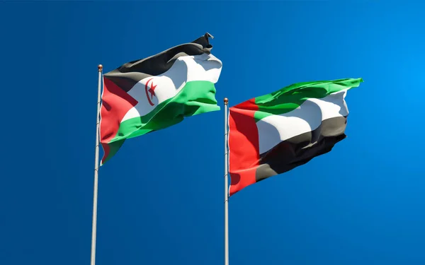 Beautiful National State Flags Sahrawi Uae United Arab Emirates Together — Stock Photo, Image