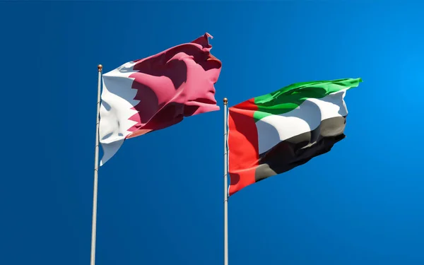 Beautiful National State Flags Qatar Uae United Arab Emirates Together — Stock Photo, Image