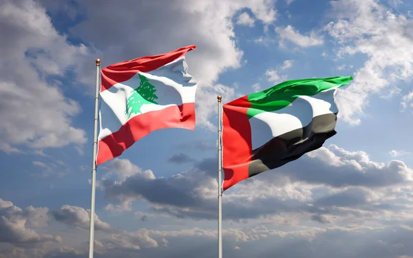 Beautiful National State Flags Lebanon Uae United Arab Emirates Together — Stock Photo, Image