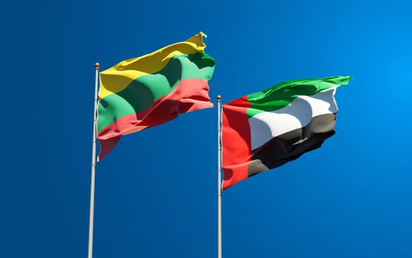 Belas Bandeiras Estaduais Nacionais Lituânia Emirados Árabes Unidos Juntas Fundo — Fotografia de Stock